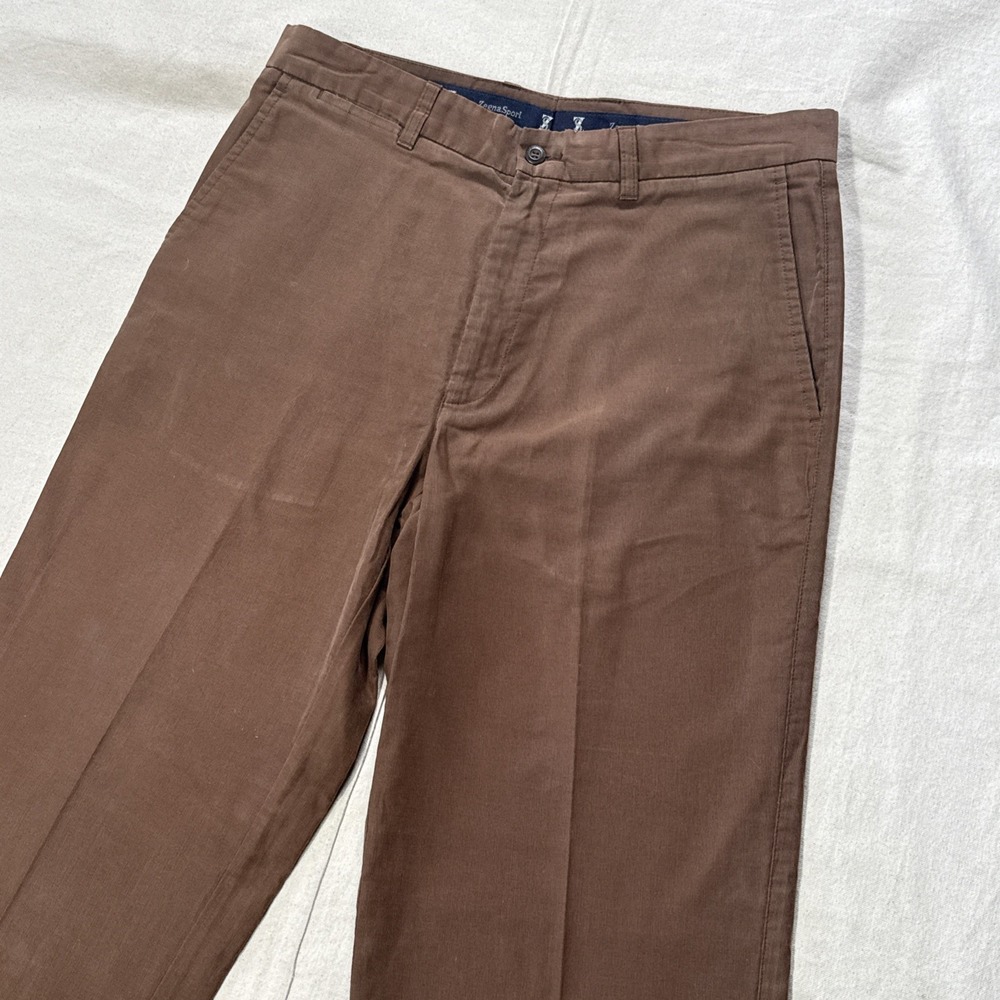 Ermengildo Zegna Sport Pants Mens EU 50 Brown 100% Cotton Trousers Flat Front